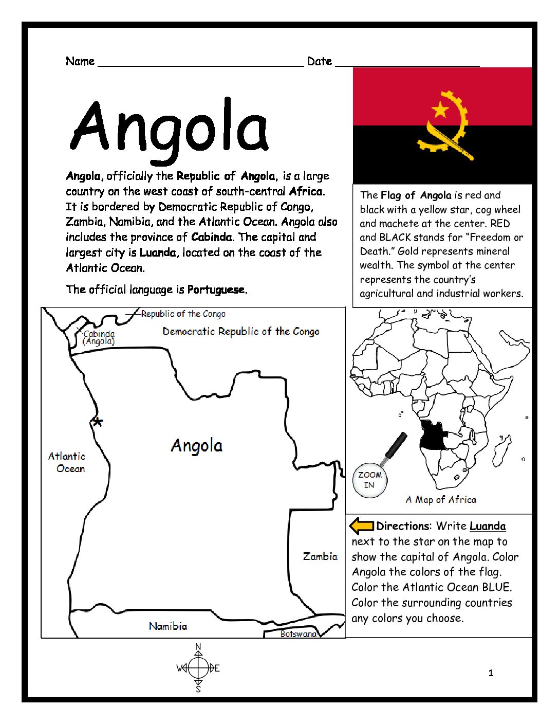 Angola Printable Worksheet