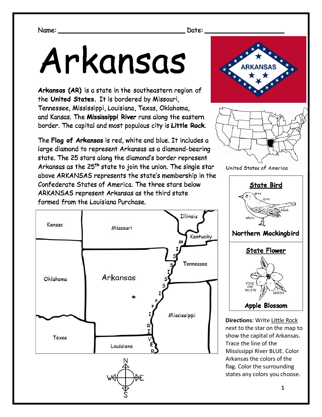 Arkansas - Introductory Geography Worksheet