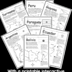 13 Countries of South America Printable Worksheets Bundle Black and White