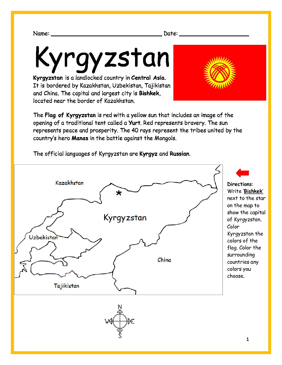 Kyrgyzstan Printable Worksheet
