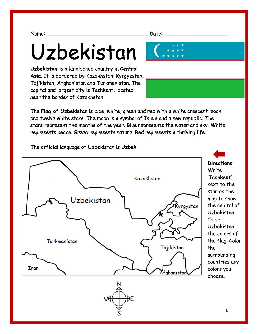 Uzbekistan Printable Worksheet