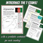 The 7 Stan Countries Introductory Geography Printable Worksheet Bundle 